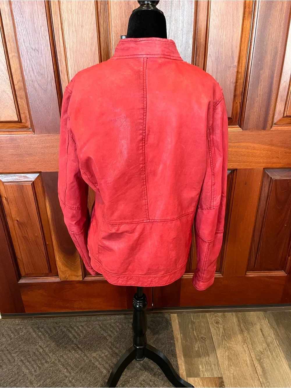 ZARA MAN Moda Sport Moto Red 100% Goat LEATHER JACKET ZIPS L 2710/301/600